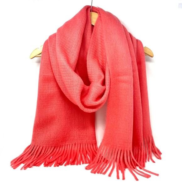 Renee's NYC Women's Soft Knit Rectangle Scarf w/ Fringe in Salmon Pink - Picture 1 of 10